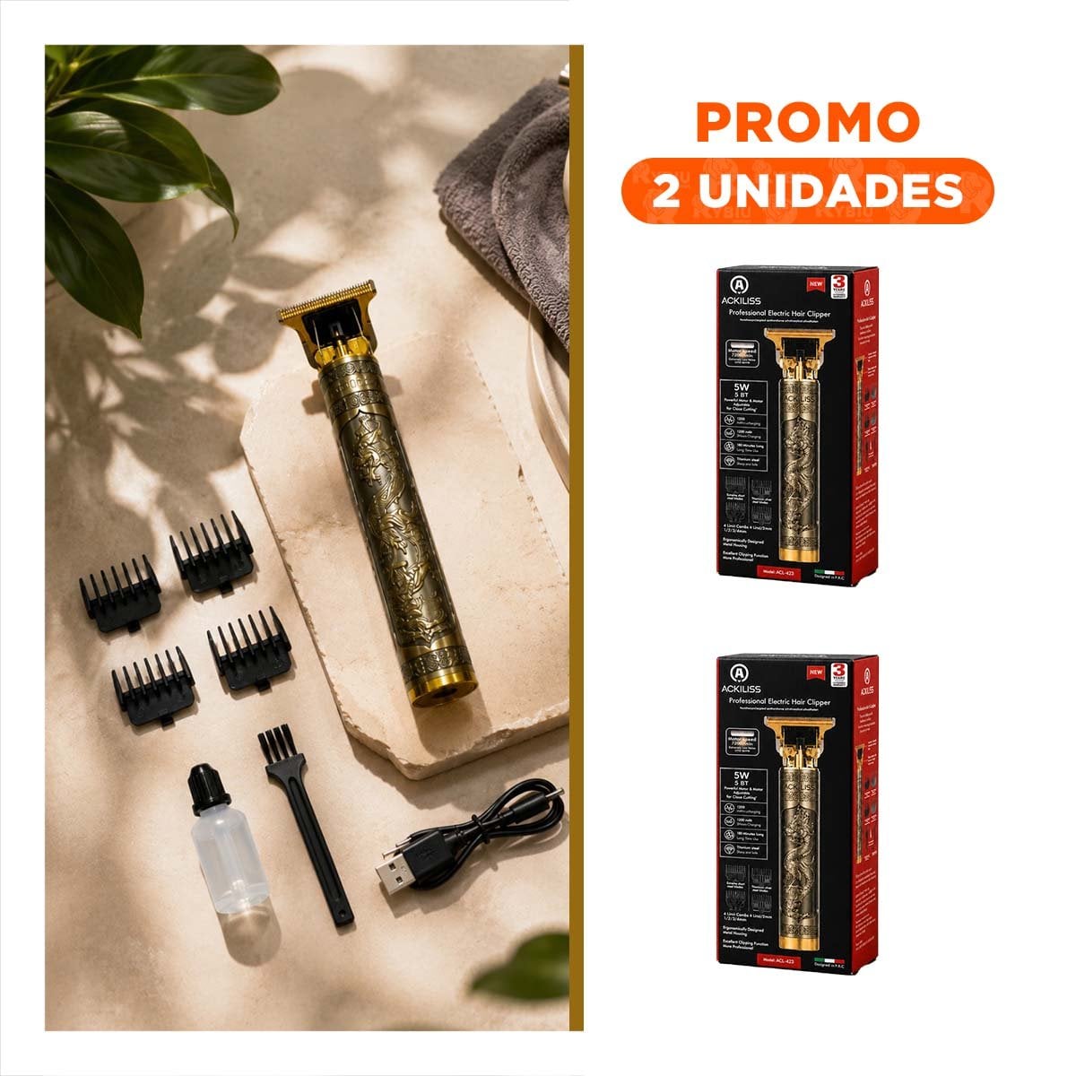 PACK2 HERRAMIENTA CON DISENO DE DRAGON COLOR DORADO OSCURO DE CUIDADO PERSONAL YREGALO STICKER - 1