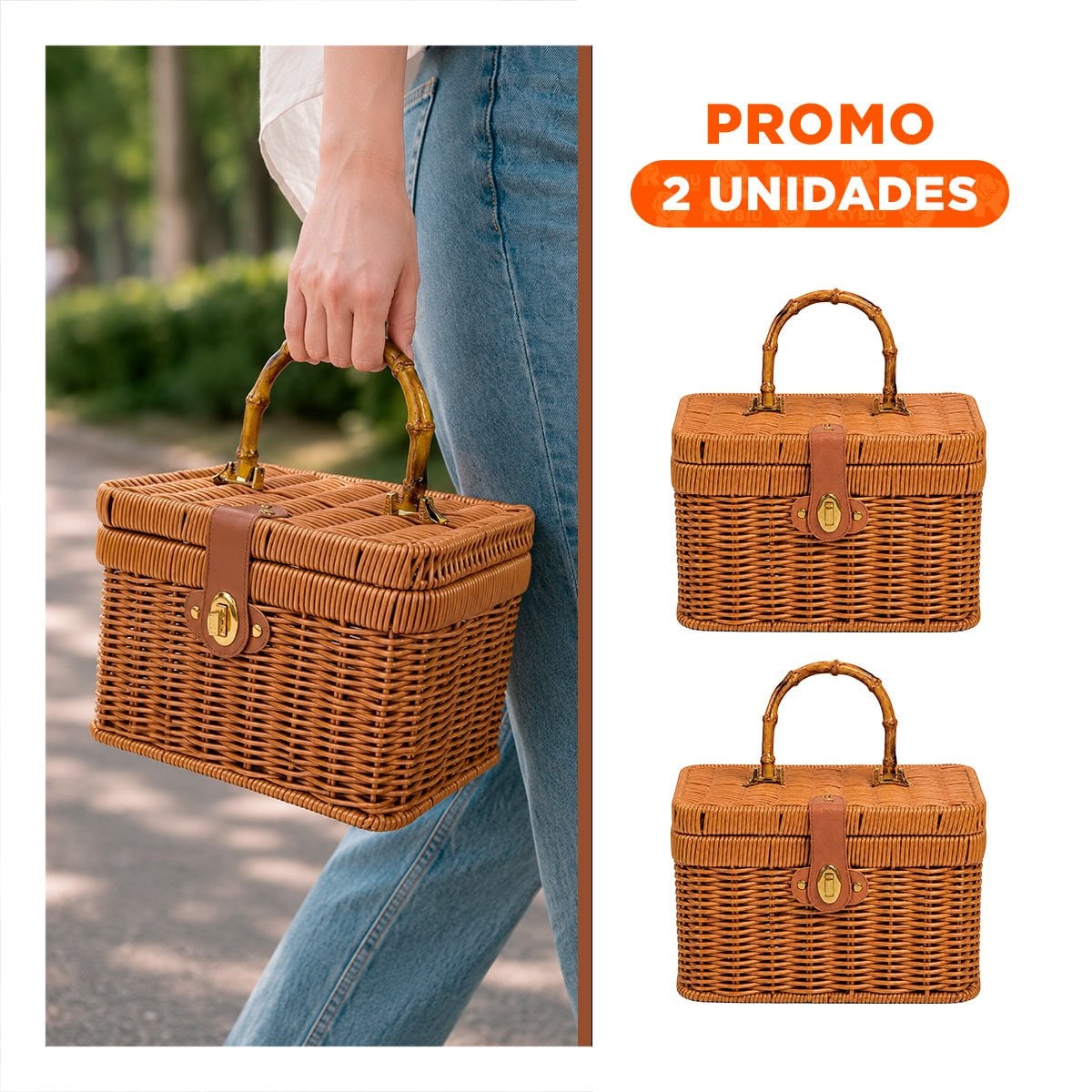 PACK2 CANASTILLA TEJIDA RECTANGULAR CON SEGURO CARTERA MOSTAZA PARA HOGAR YREGALO STICKER - 1