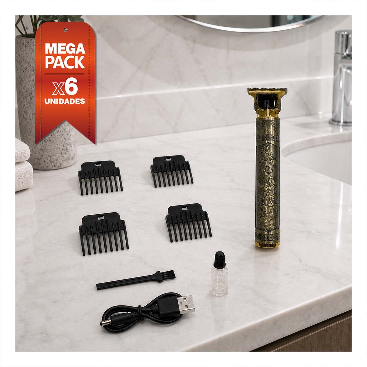 PACK6 KIT PARA CABELLO CON DISENO DE DRAGON COLOR DORADO OSCURO PARA ESTILIZAR YPAPEL REGALO - 1