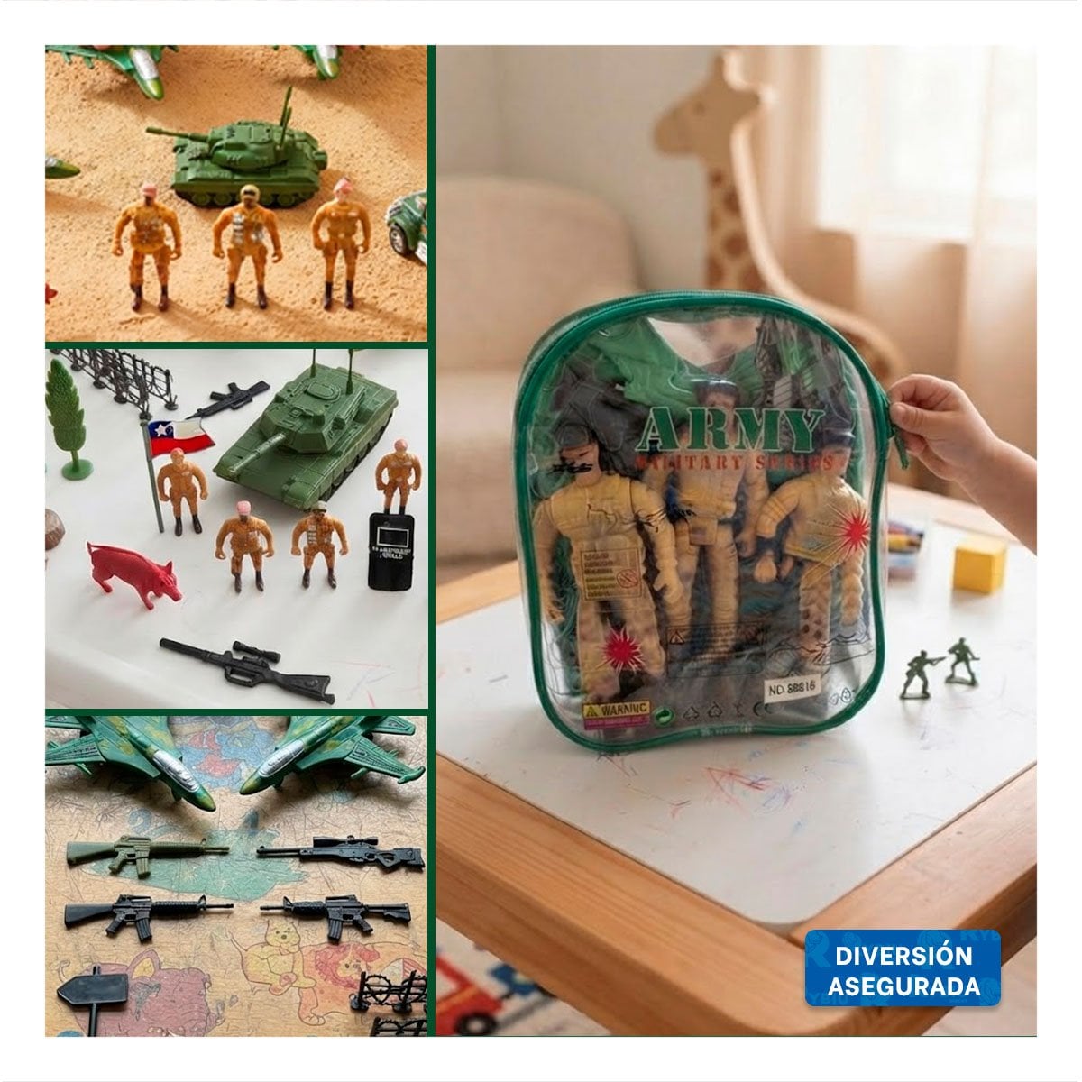 PACK2 MILITARES COLECCIONABLES EN MOCHILA VERDE CON SET DE JUEGO RECREATIVO - 4