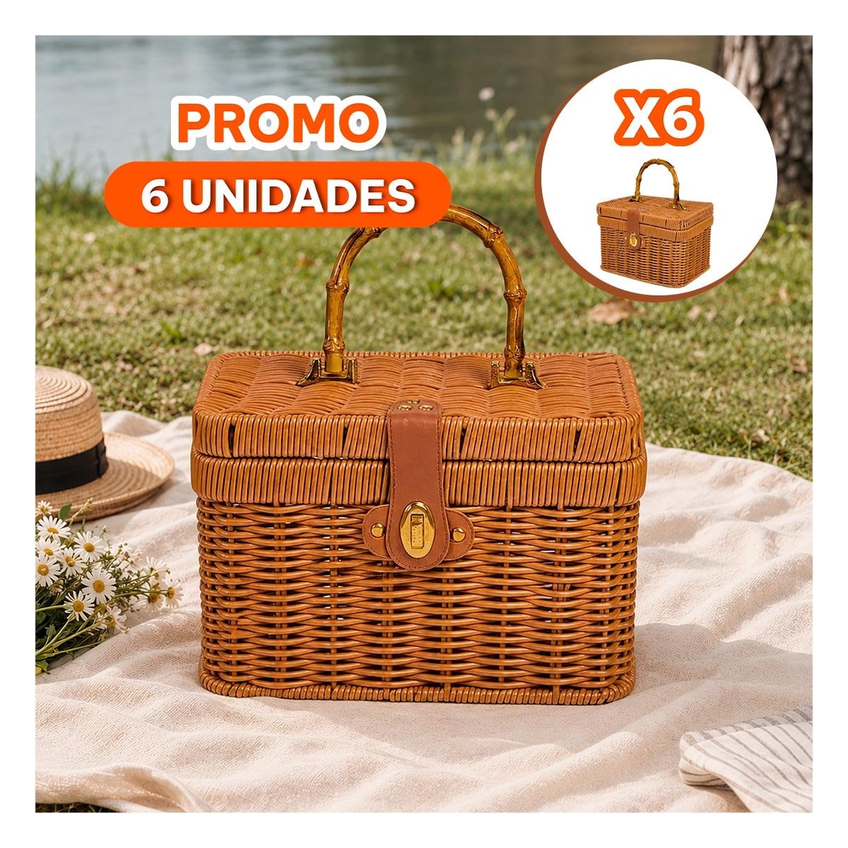 PACK6 BAUL TEJIDO RECTANGULAR COLOR MOSTAZA CON TAPA Y SEGURO 23,5X16X28 YREGALO STICKER - 1