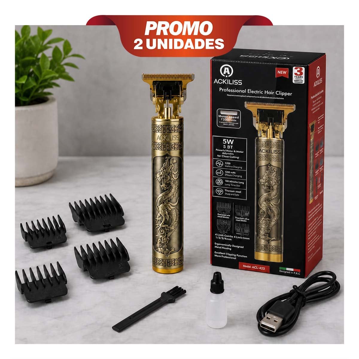 PACK2 EQUIPO PARA CABELLO CON DISENO DE DRAGON COLOR DORADO OSCURO PARA MUJERES YPAPEL REGALO - 1