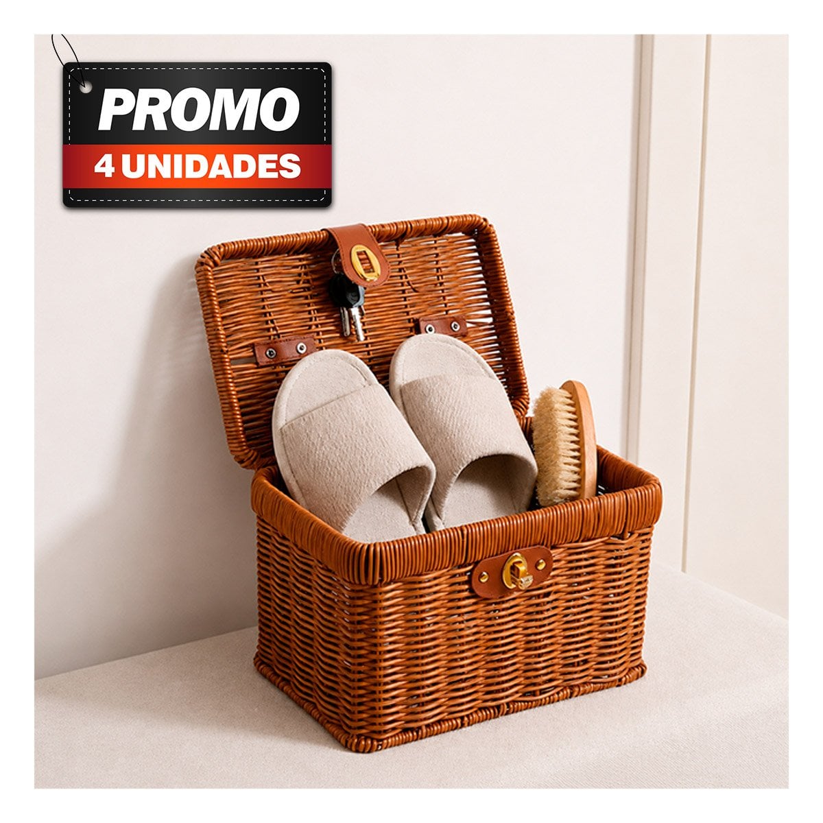 PACK4 CANASTA RECTANGULAR TEJIDA COLOR MOSTAZA CON TAPA 23,5X16X28 PARA REPISAS - 1
