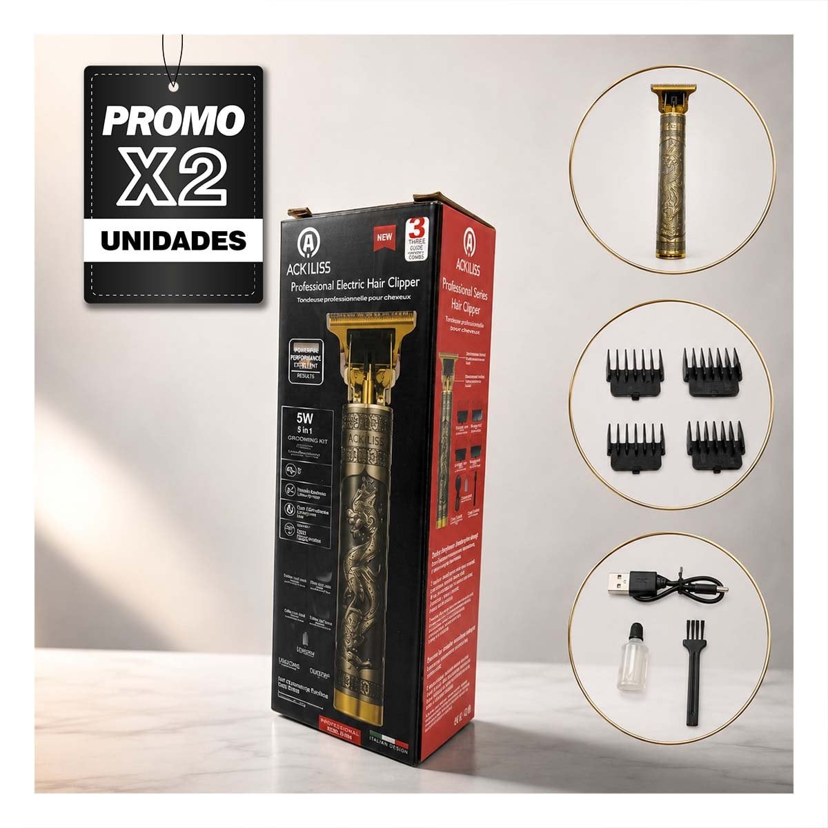 PACK2 APARATO PARA CABELLO CON DISENO DE DRAGON PARA PEINAR CON ESTILO MODERNO - 1