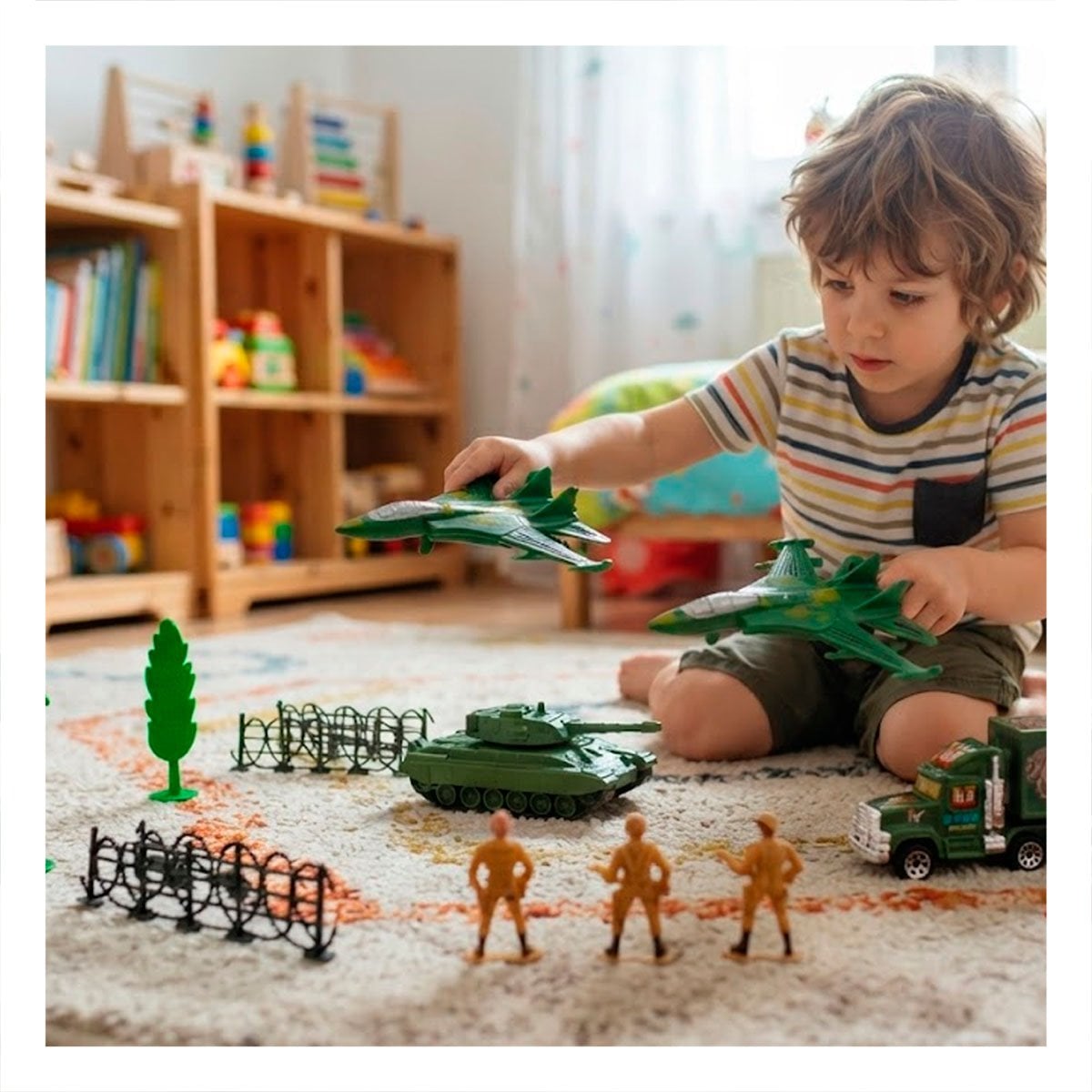 SOLDADITOS EQUIPADO EN MOCHILA VERDE CON ACCESORIOS DE JUEGO INFANTIL - 1