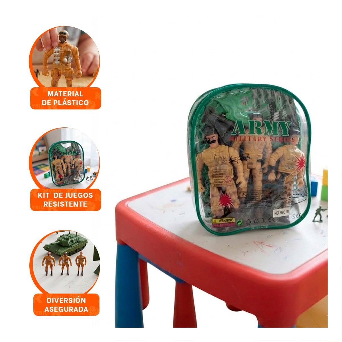 SOLDADITOS EQUIPADO EN MOCHILA VERDE CON ACCESORIOS DE JUEGO INFANTIL - 4