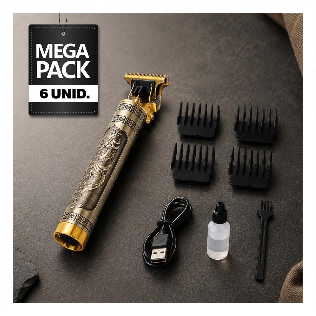 PACK6 SET PARA CABELLO CON DISENO DE DRAGON COLOR DORADO OSCURO DE USO DOMESTICO - 1