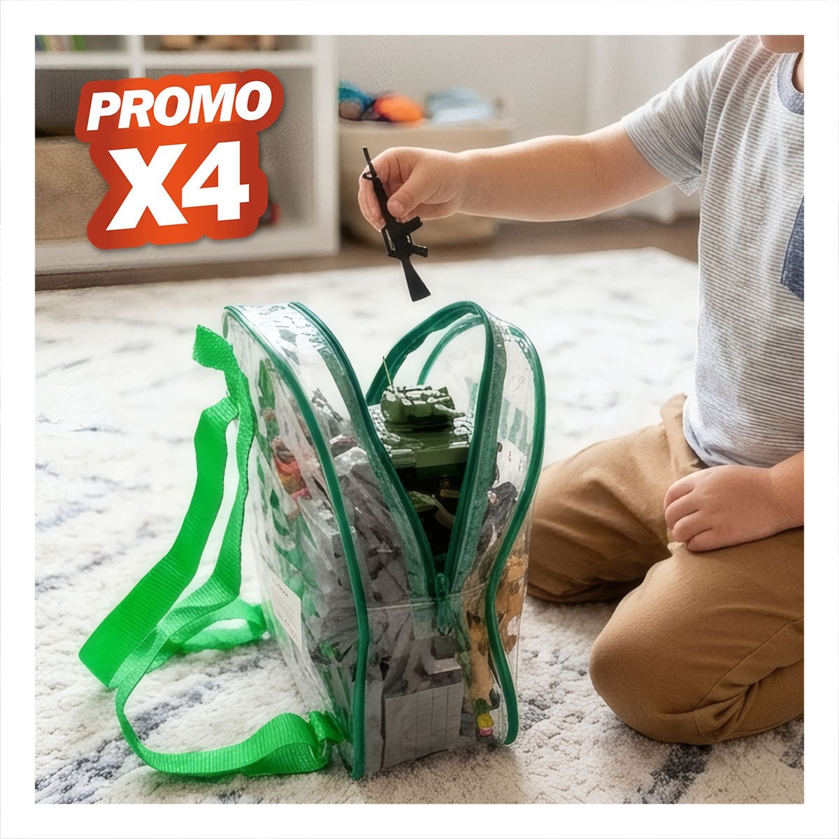 PACK4 MILITARES EQUIPADO CON SET DE FIGURAS INFANTILES Y MOCHILA VERDE YPAPEL REGALO - 1