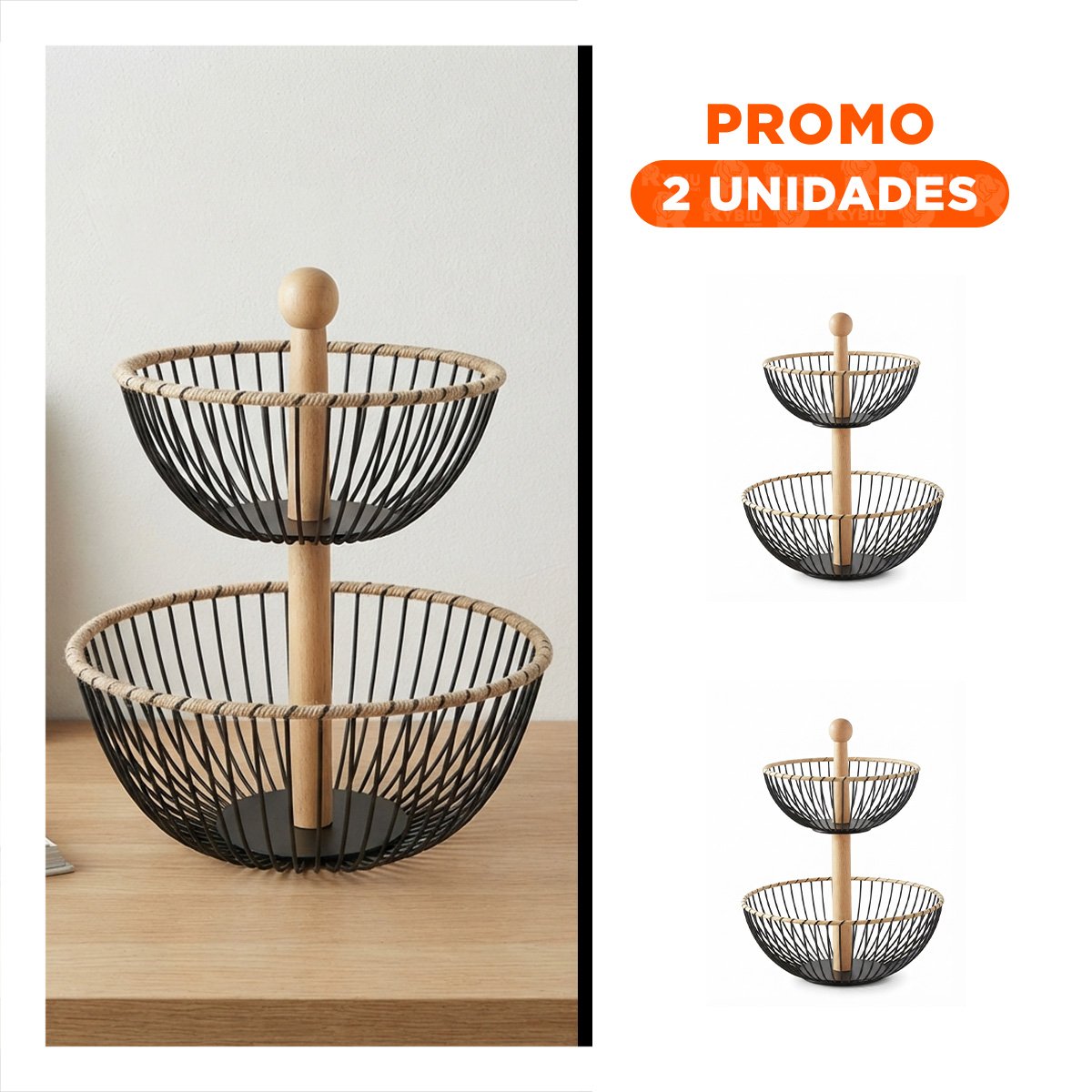 PACK2 ORGANIZADOR DE COCINA NEGRO Y MOSTAZA CON 2 NIVELES PARA FRUTAS YREGALO STICKER - 1