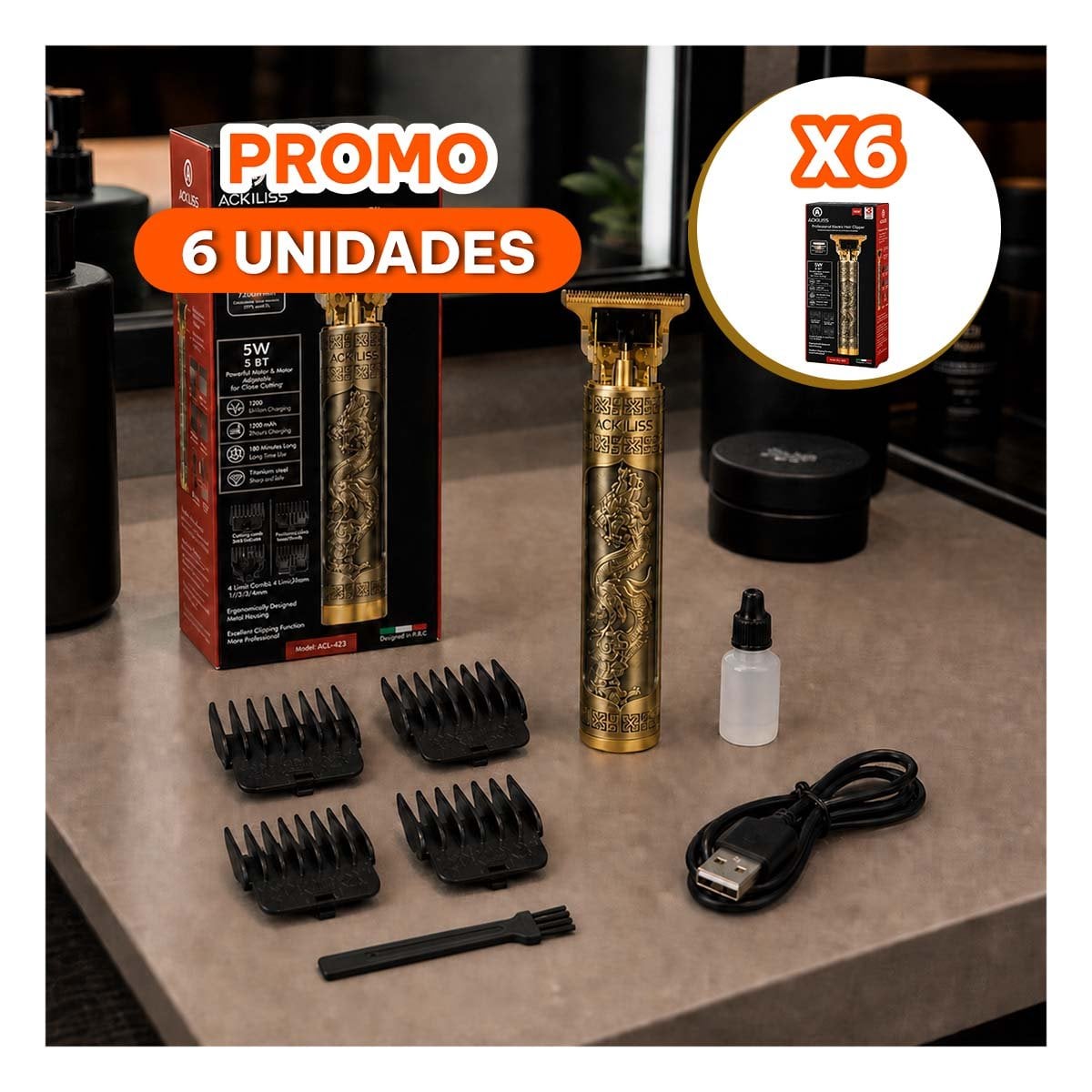 PACK6 PEINADO PARA CABELLO CON DISENO DE DRAGON COLOR DORADO OSCURO PARA PEINAR YREGALO STICKER - 1