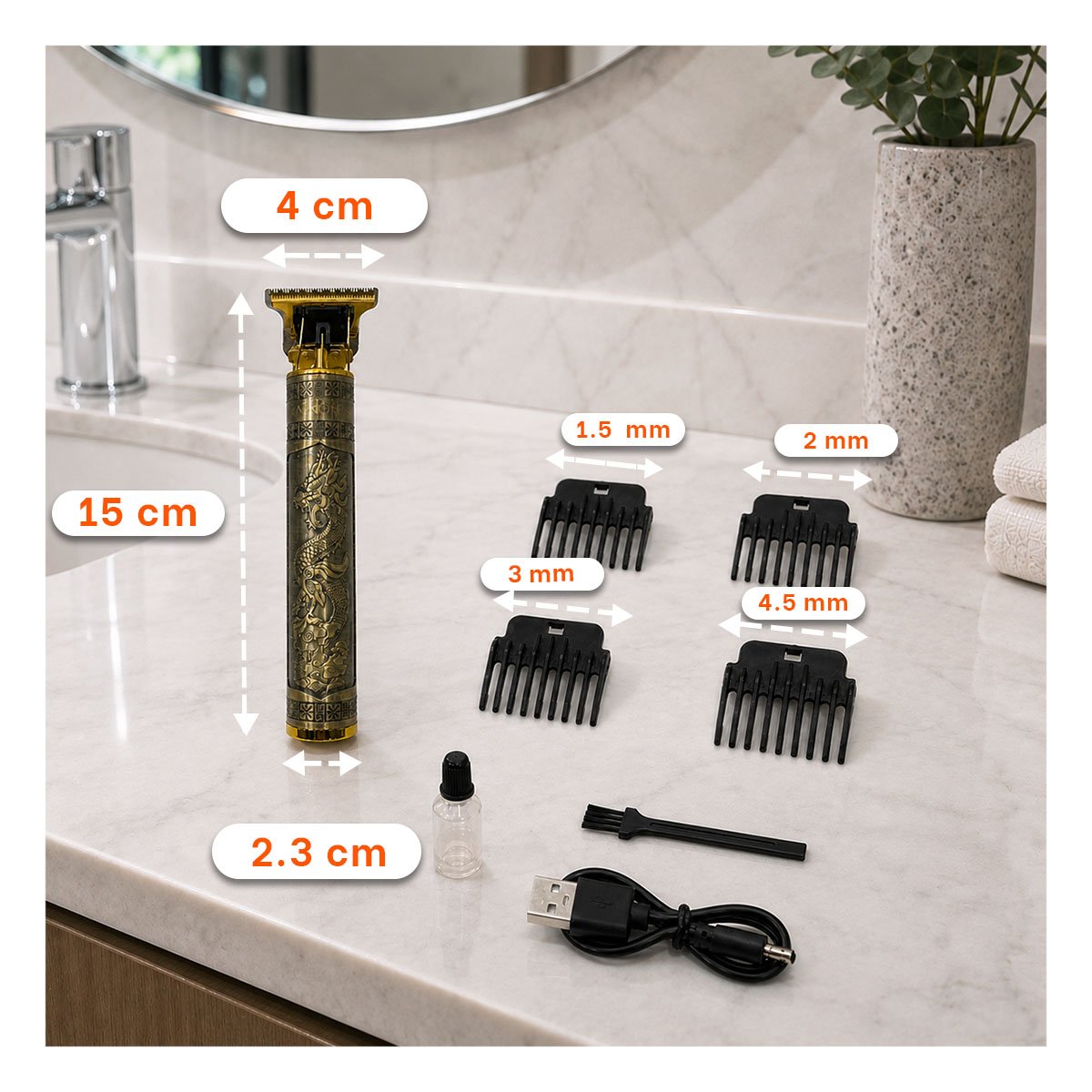 PACK4 MAQUINA PARA CABELLO CON DISENO DE DRAGON COLOR DORADO OSCURO PARA MUJERES - 2