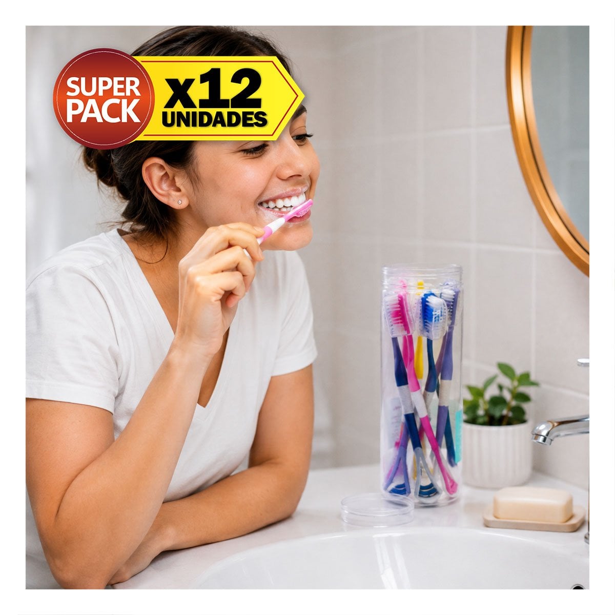 PACK12 KIT 8 CEPILLOS DENTALES CON LIMPIADOR DE LENGUA ESTUCHE MULTICOLOR YPAPEL REGALO - 1