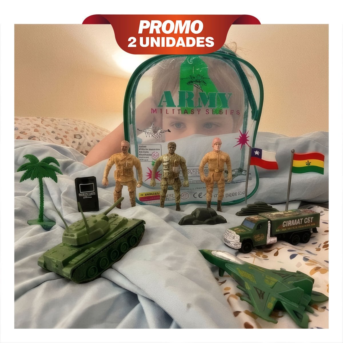 PACK2 FIGURAS INFANTILES CON ACCESORIOS DE JUEGO EN MOCHILA VERDE YPAPEL REGALO - 1