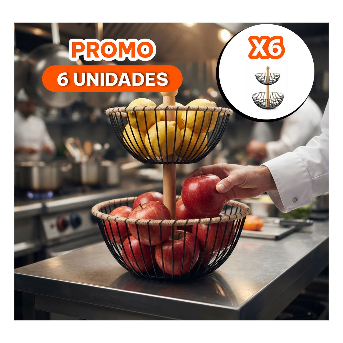 PACK6 CESTA DE FRUTAS NEGRO Y MOSTAZA CON ORGANIZACION DE 2 NIVELES YREGALO STICKER - 1