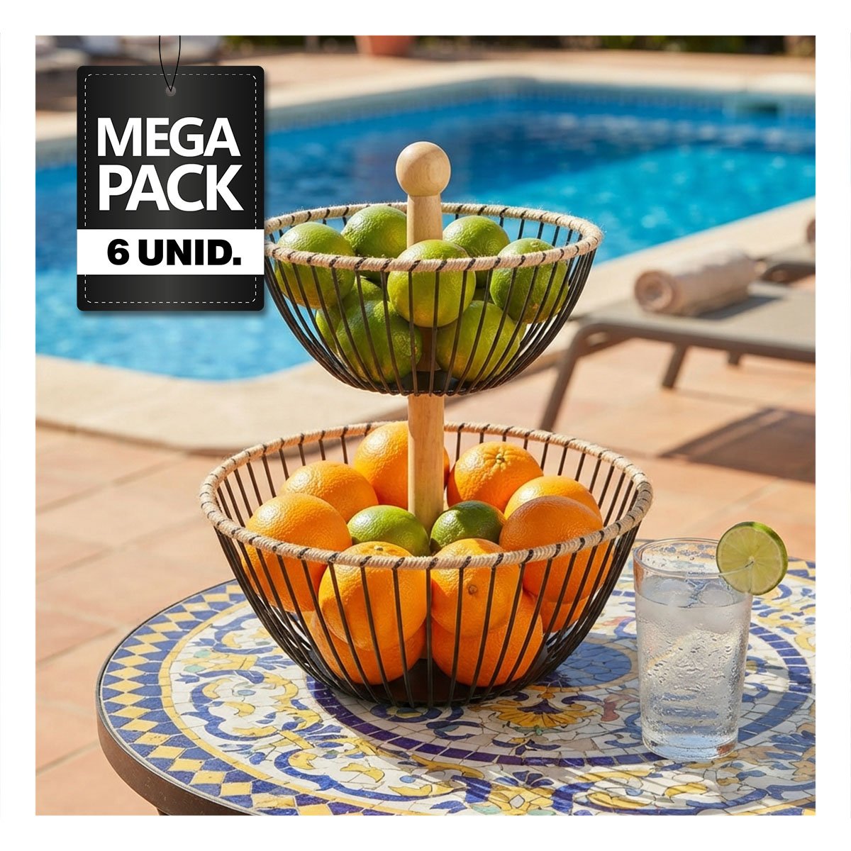 PACK6 FRUTERO CON DISEÑO DE RAYAS NEGRO Y MOSTAZA PARA FRUTAS - 1