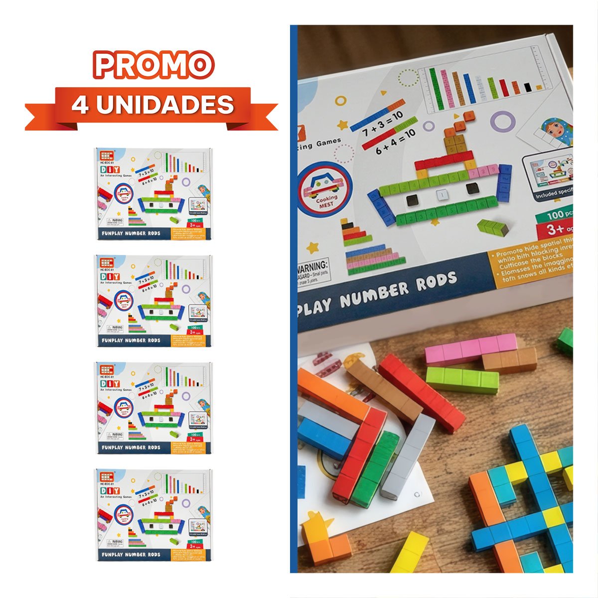 PACK4 PIEZAS DIDACTICAS MULTICOLOR 100PZ PARA APRENDER NUMEROS Y MATEMATICAS YREGALO STICKER - 1