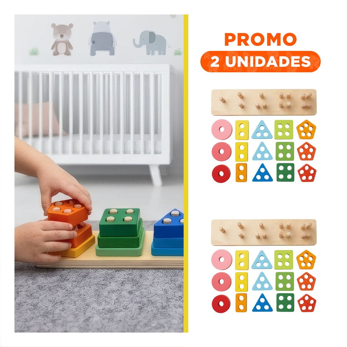PACK2 PIEZAS DIDACTICAS CON FORMAS GEOMETRICAS 30X6.3X5.5CM YREGALO STICKER - 1