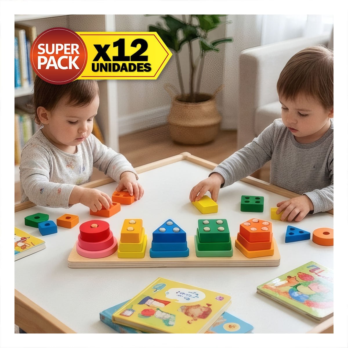 PACK12 BLOQUES DE JUEGO GEOMETRICO MULTICOLOR 30X6.3X5.5CM YPAPEL REGALO - 1