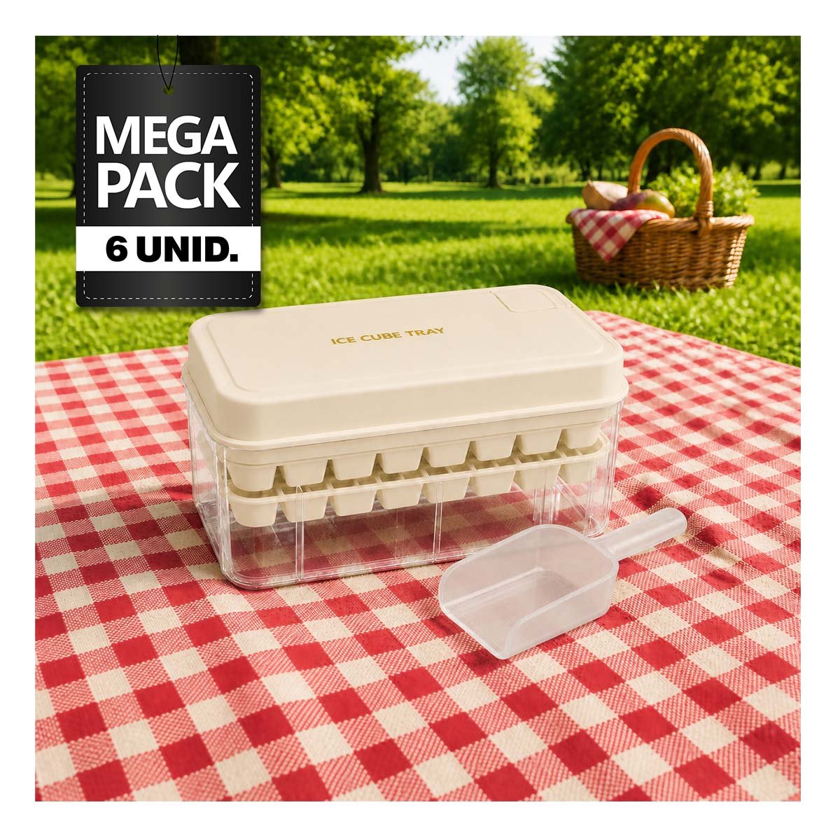 PACK6 BANDEJA DE COCINA BEIGE PARA CUBOS DE HIELO CON MOLDE - 1