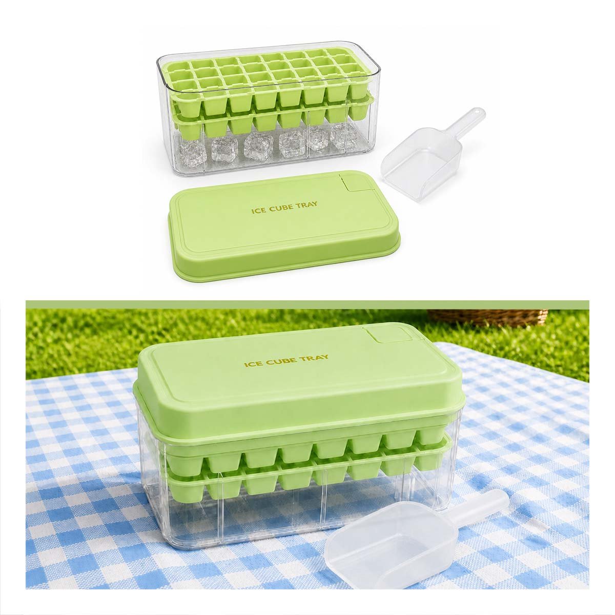 MOLDE VERDE PARA CUBOS DE HIELO CON 2 BANDEJAS Y LIGAS REGALO - 1