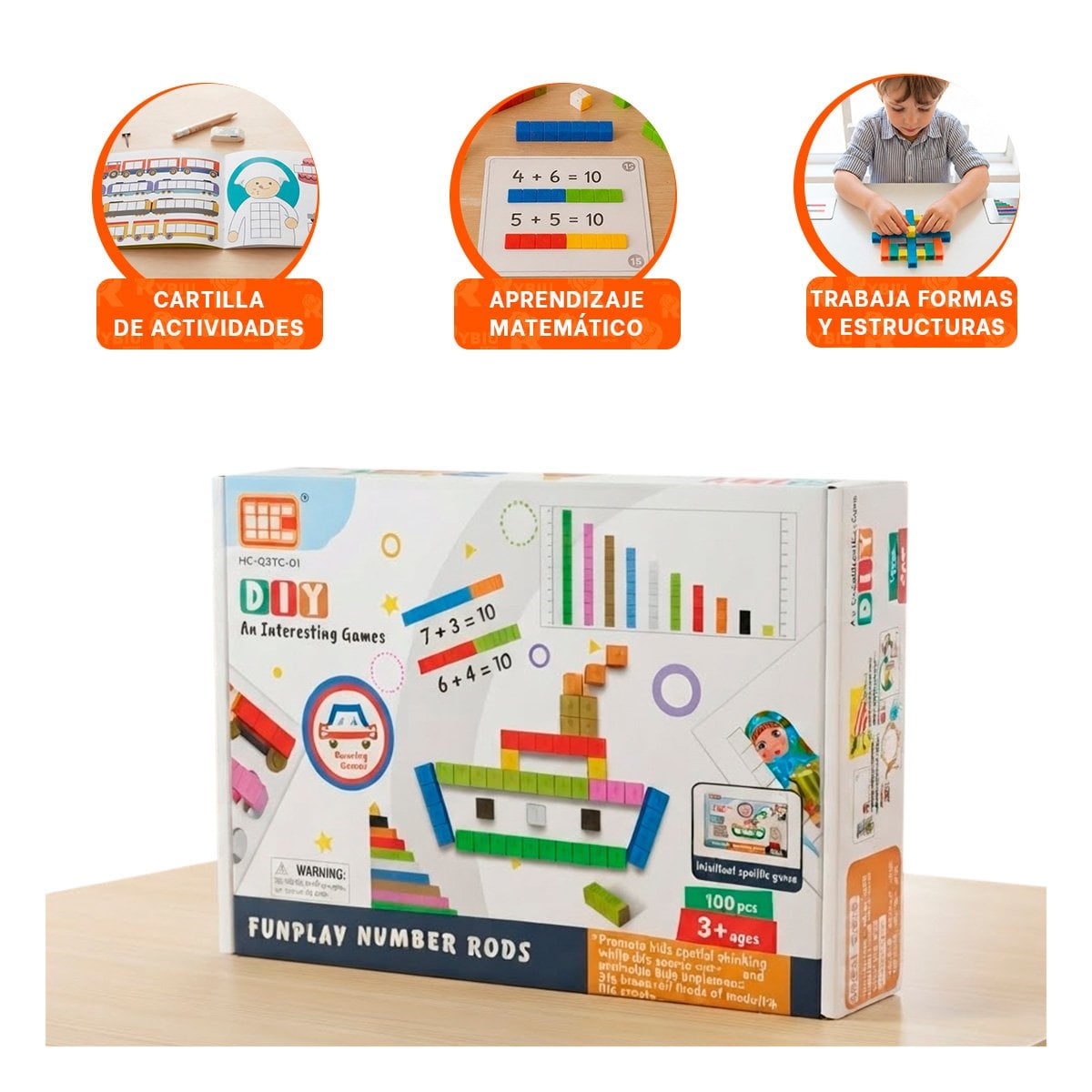 PIEZAS REGLETAS MULTICOLOR 100PZ NUMERICAS PARA APRENDIZAJE INFANTIL Y REGALO STICKER - 4