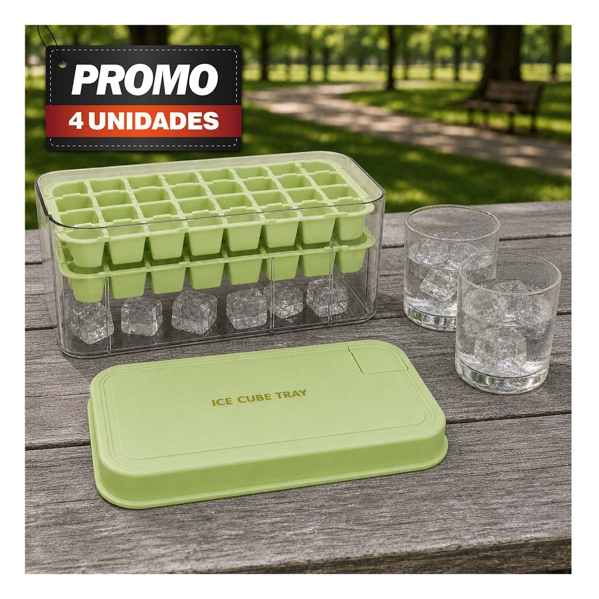 PACK4 BANDEJA CON MOLDE VERDE PARA HACER CUBOS DE HIELO - 1