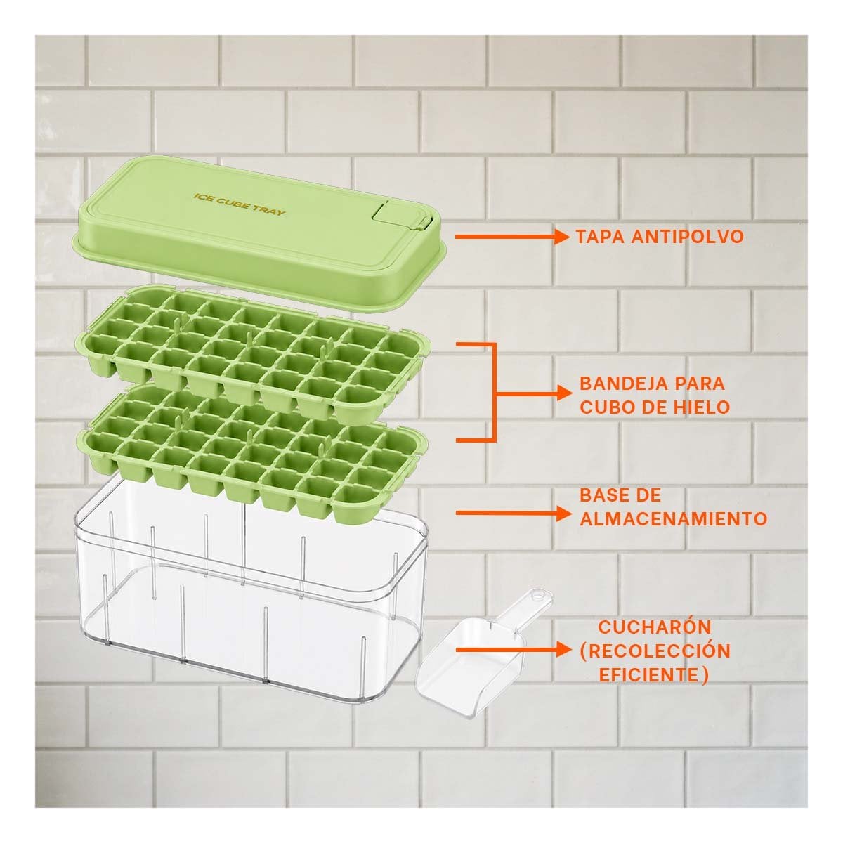 PACK4 HIELERA VERDE CON MOLDE PARA PREPARAR CUBOS DE HIELO YREGALO STICKER - 4
