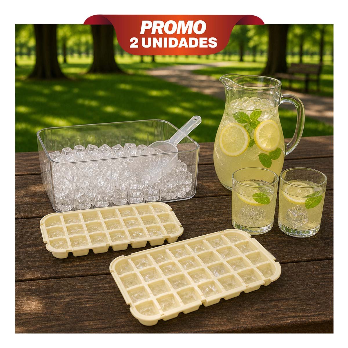 PACK2 HIELERA CON CUBOS DE HIELO BEIGE Y MOLDE DE 2 BANDEJAS YPAPEL REGALO - 1