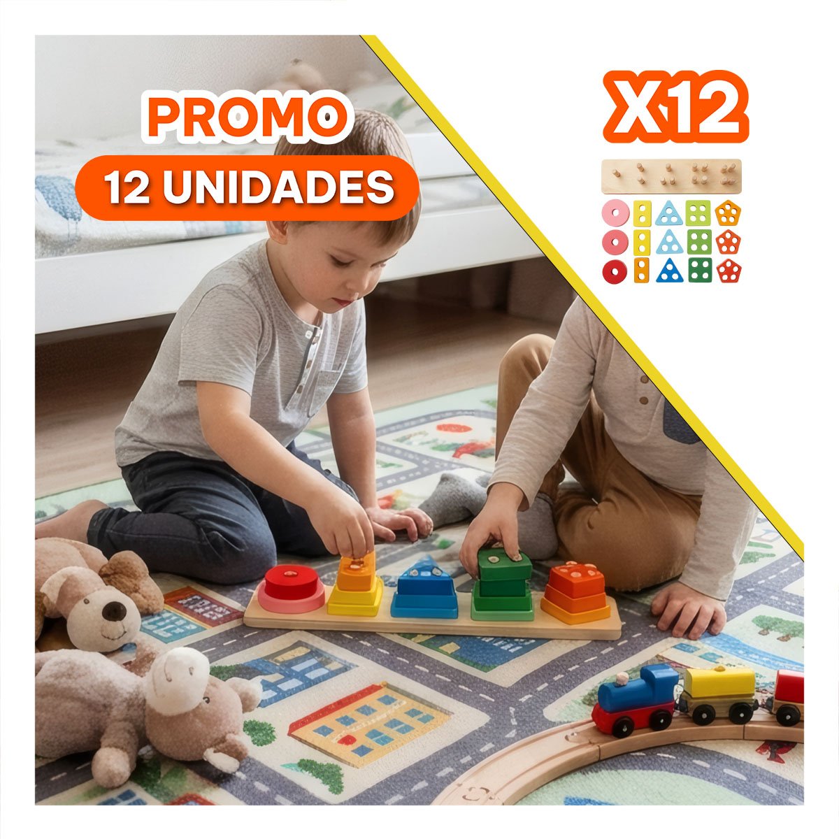 PACK12 PIEZAS INFANTILES PARA ENCAJE GEOMETRICO 30X6.3X5.5CM YREGALO STICKER - 1