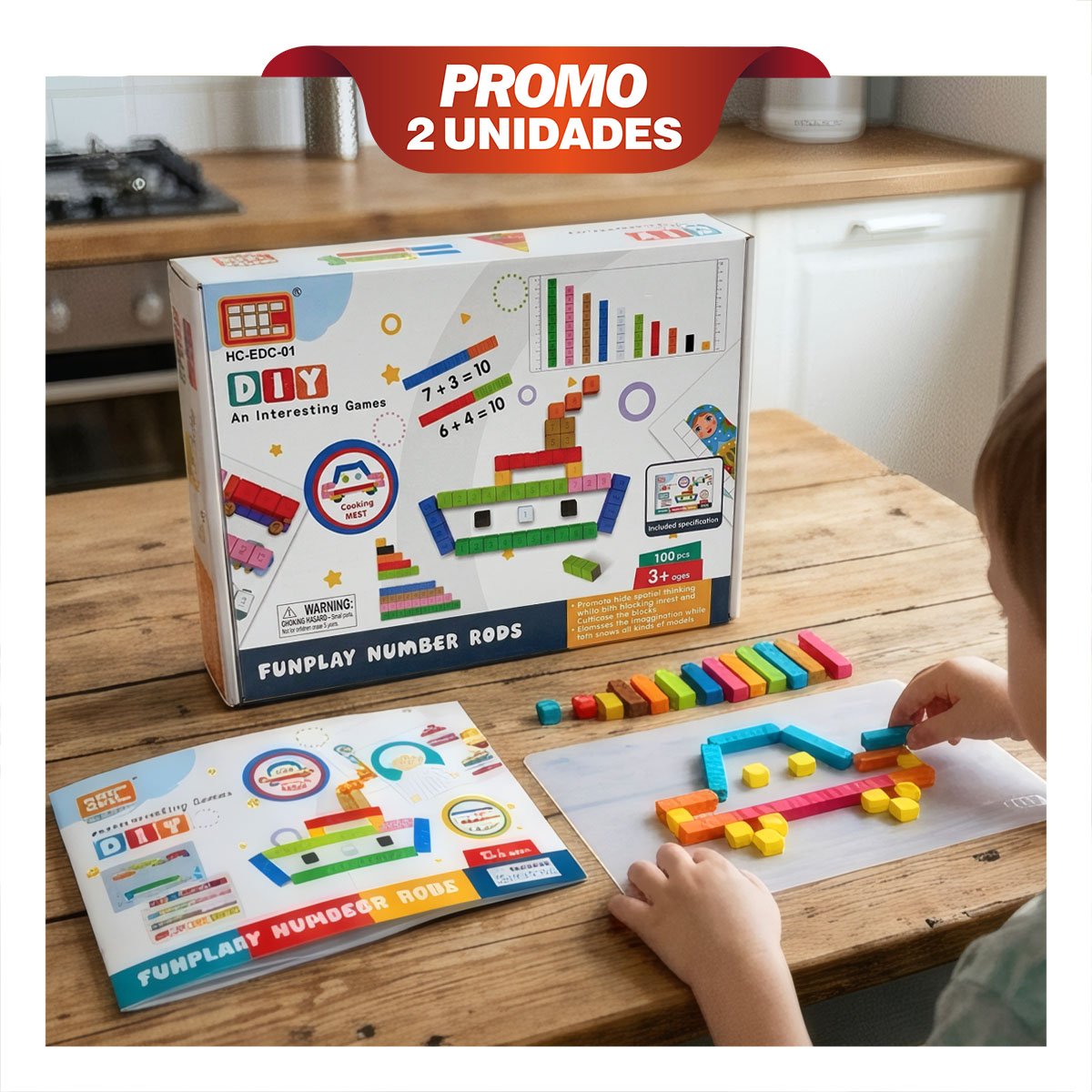 PACK2 PIEZAS DE APRENDIZAJE CON BARRAS MULTICOLOR NUMERICAS 100PZ YPAPEL REGALO - 1