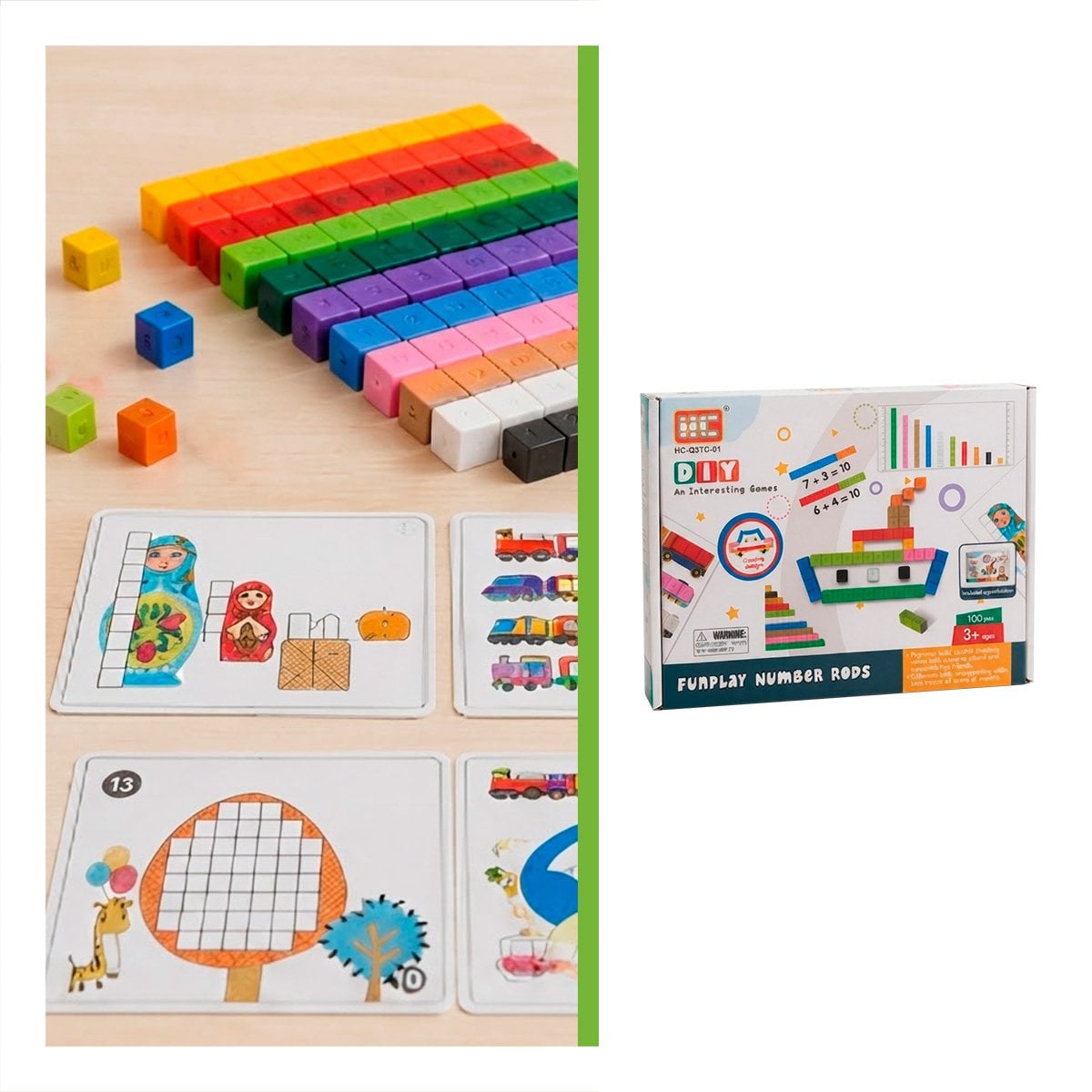 CUBOS NUMERICOS REGLETAS MULTICOLOR PARA NIÑOS 100PZ Y LIGAS REGALO - 1