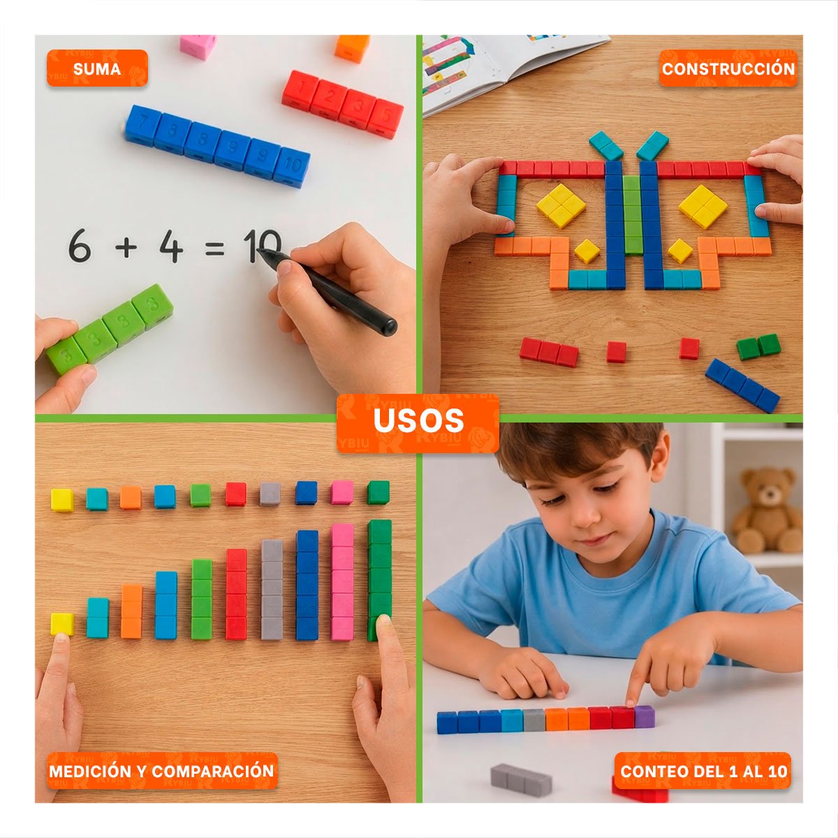 PACK2 BLOQUES EDUCATIVOS PARA NIÑOS CON REGLETAS MATEMATICAS 100PZ - 4