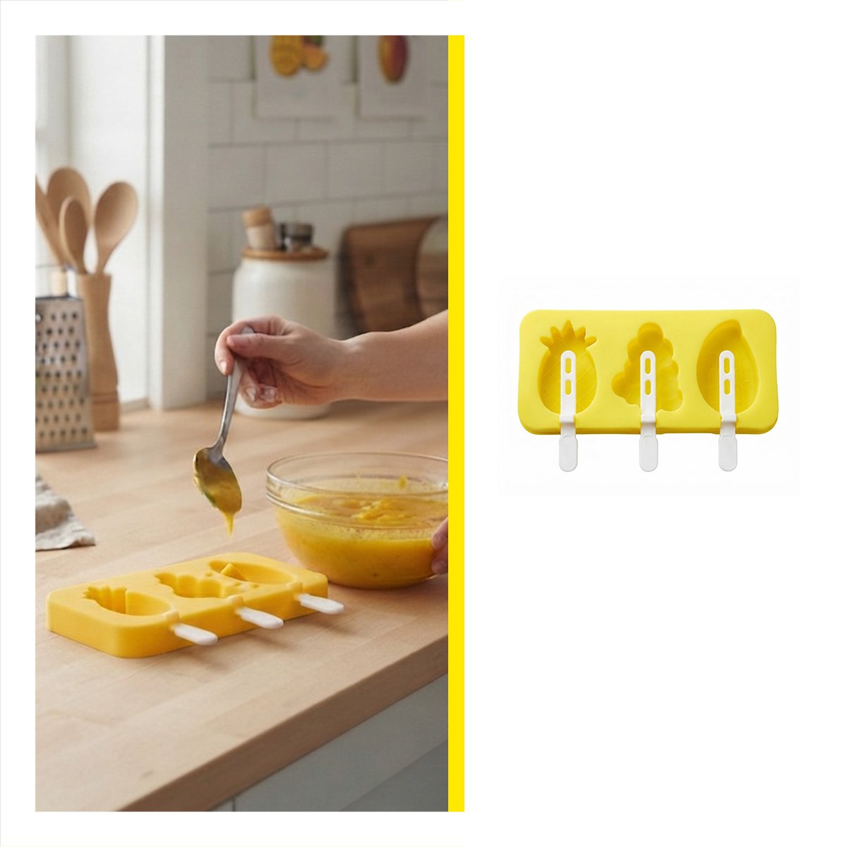 PREPARADOR DE HELADOS PIÑA UVA MANGO AMARILLO CON USO PRACTICO Y LIGAS REGALO - 1