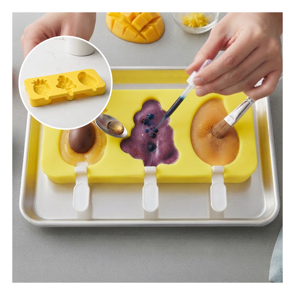 PACK2 HELADERA DE COCINA PARA PREPARAR HELADOS PIÑA UVA MANGO AMARILLO YPAPEL REGALO - 3