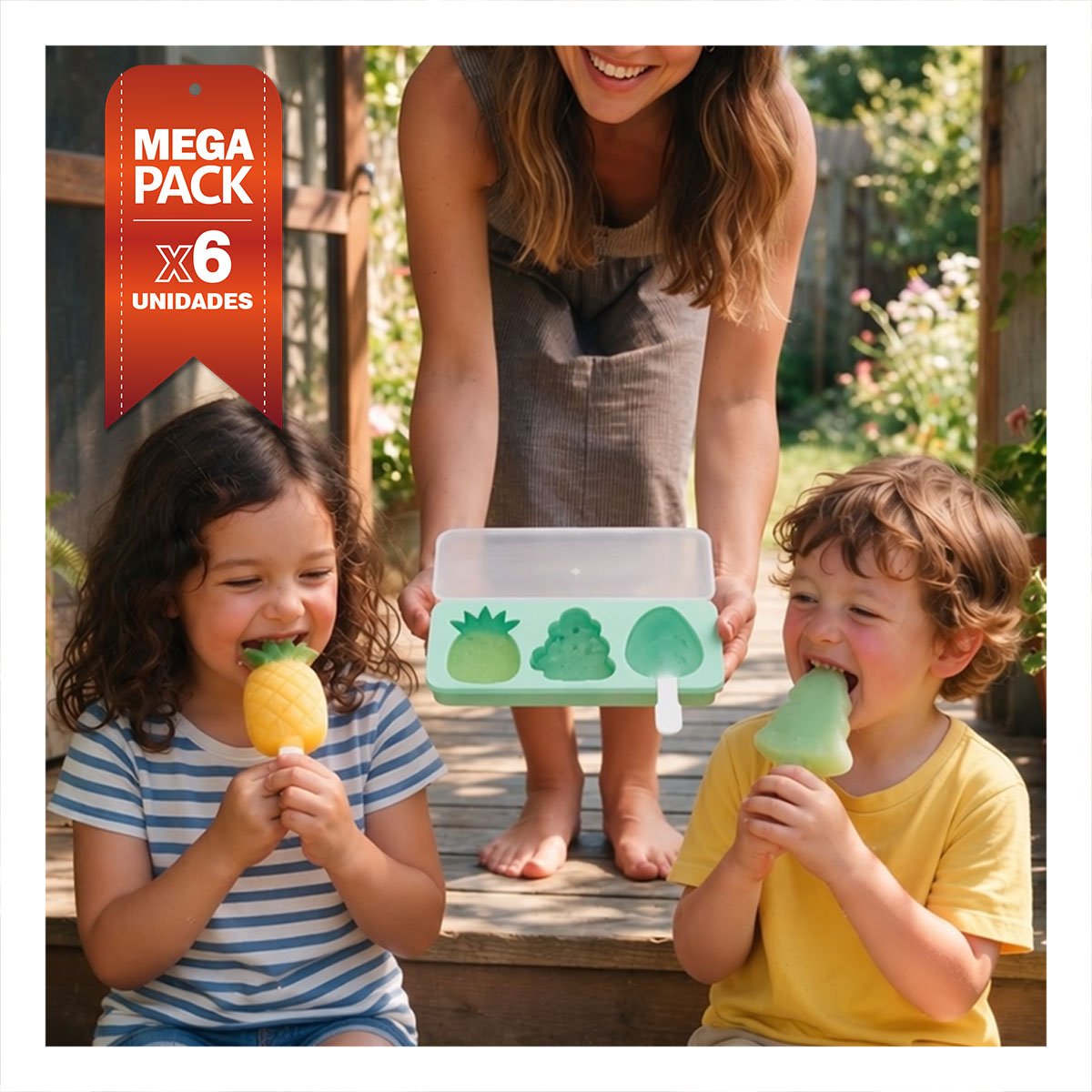 PACK6 RECIPIENTE CON DISEÑO TRIPLE PARA HELADOS REUTILIZABLES YPAPEL REGALO - 1