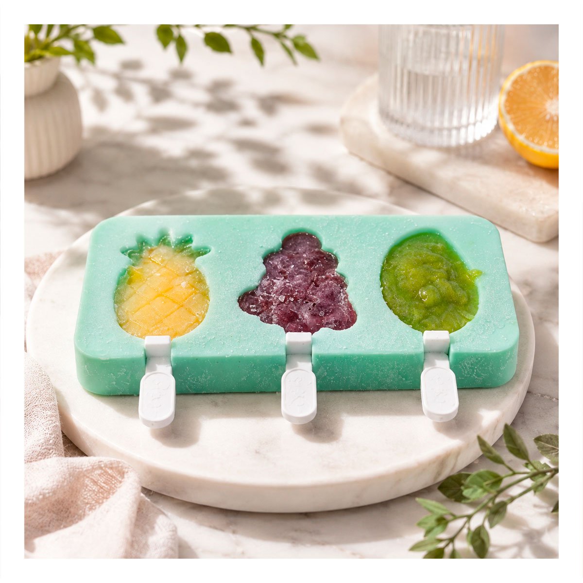 PACK12 MOLDE REUTILIZABLE PARA HELADOS PIÑA UVA MANGO VERDE - 3