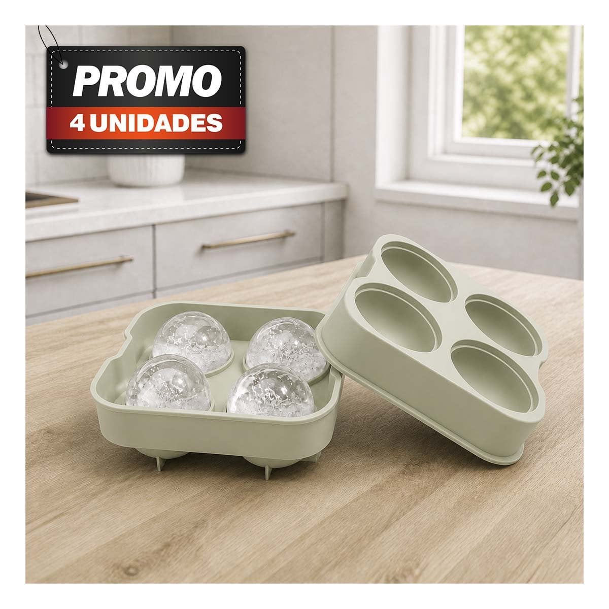 PACK4 MOLDE PARA HACER HIELO CON 4 ESPACIOS COLOR BLANCO 12X12X4,7CM - 1
