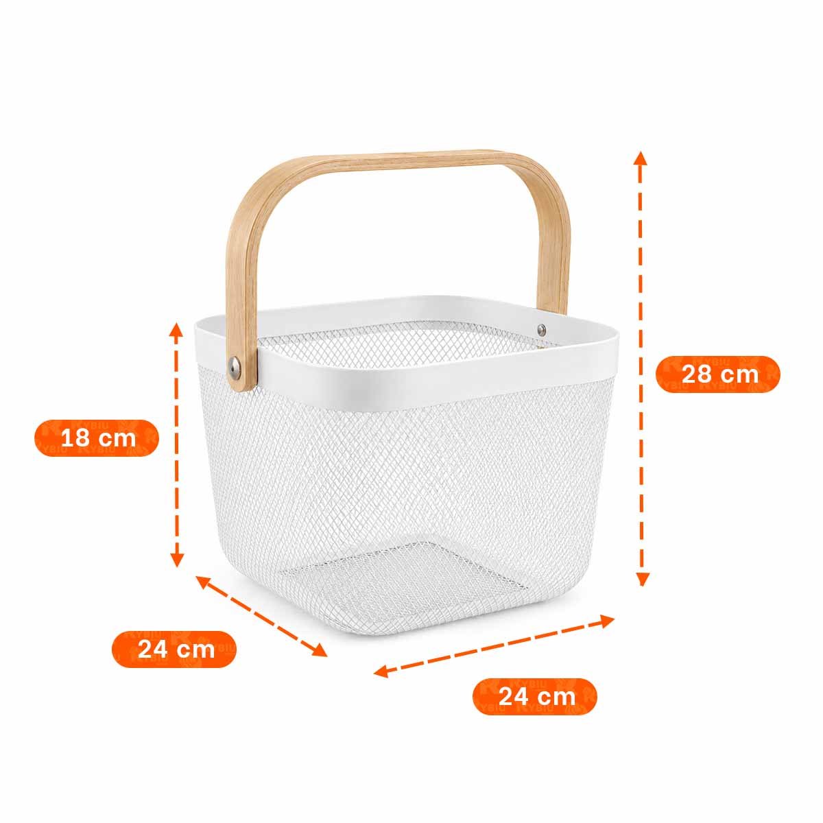 PACK2 ORGANIZADOR CUADRADO BLANCO DE MALLA PLASTICO CON ASA DE MADERA YREGALO STICKER - 2