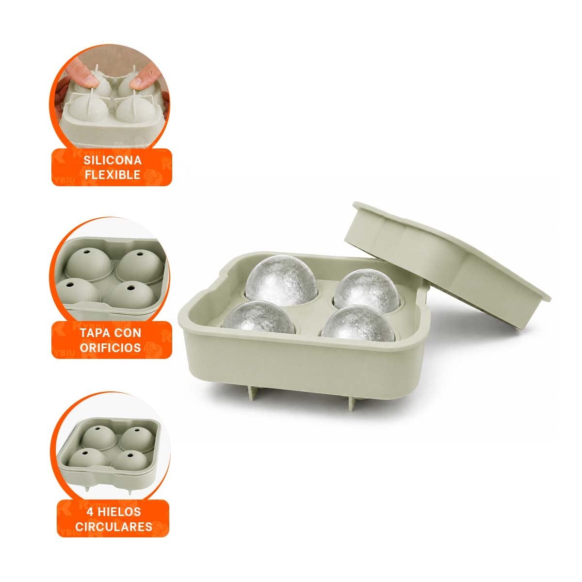 MOLDE REUTILIZABLE PARA HIELO 4 BOLAS COLOR BLANCO Y STICKY - 4