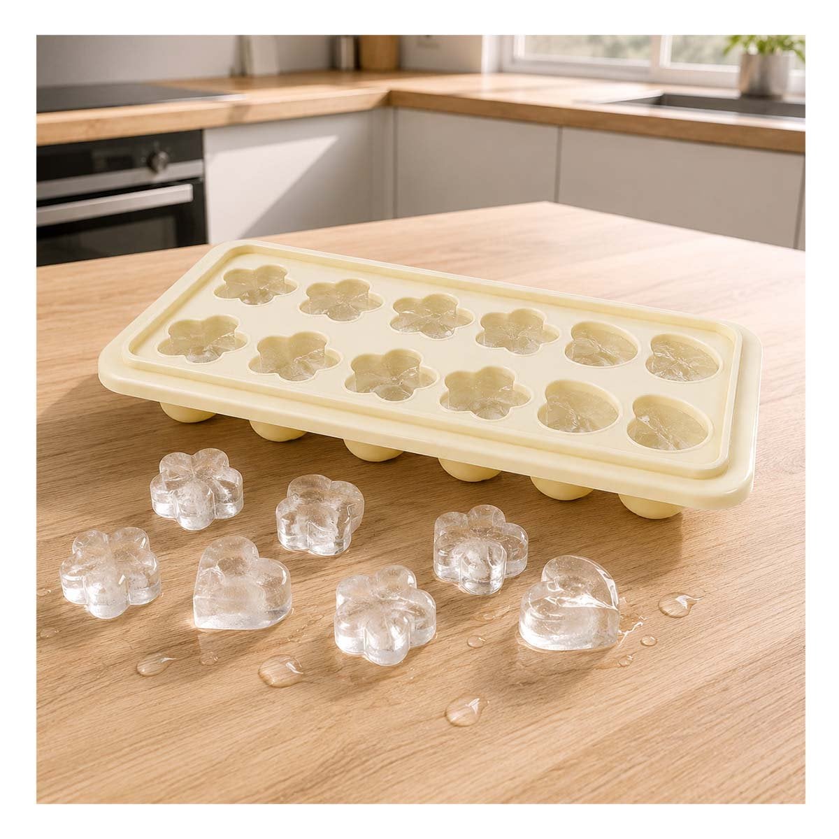CUBETERA DE COCINA PARA HIELO ESTRELLA FLOR CORAZON CREMA Y REGALO STICKER - 1