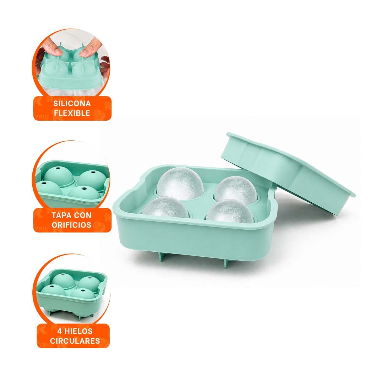RECIPIENTE DE HIELO VERDE PARA PREPARAR BEBIDAS FRIAS EN CASA 12X12X4,7CM Y PAPEL REGALO - 4