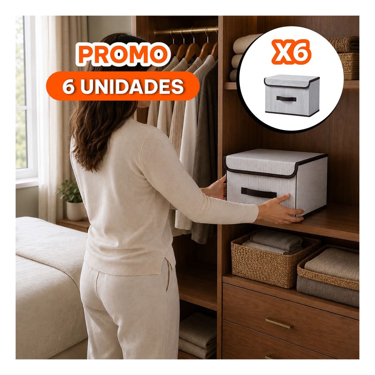 PACK6 ORGANIZADOR DE TELA MULTIFUNCIONAL ESTANTES Y CLOSET CELESTE Y BLANCO YREGALO STICKER - 1