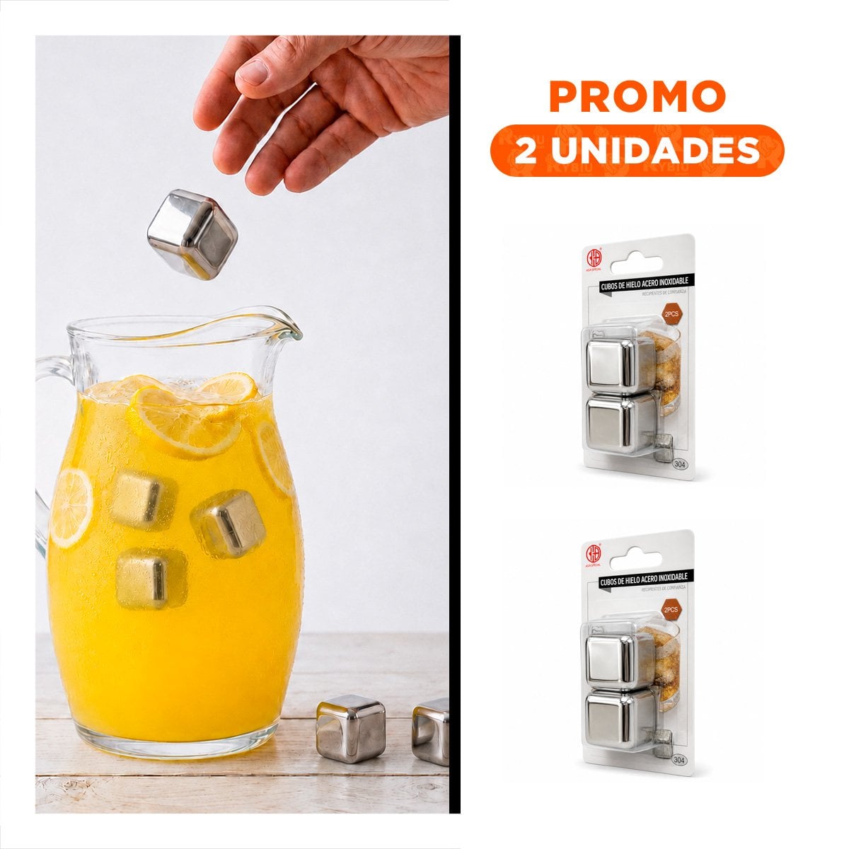 PACK2 CONJUNTO DE CUBOS DE HIELO CON ACERO REUTILIZABLE PARA BEBIDAS YREGALO STICKER - 1
