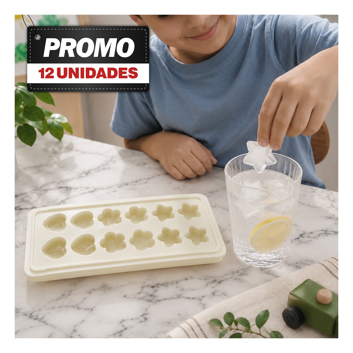 PACK12 CUBETERA DE HIELO CREMA CON FORMAS ESTRELLA FLOR CORAZON - 1
