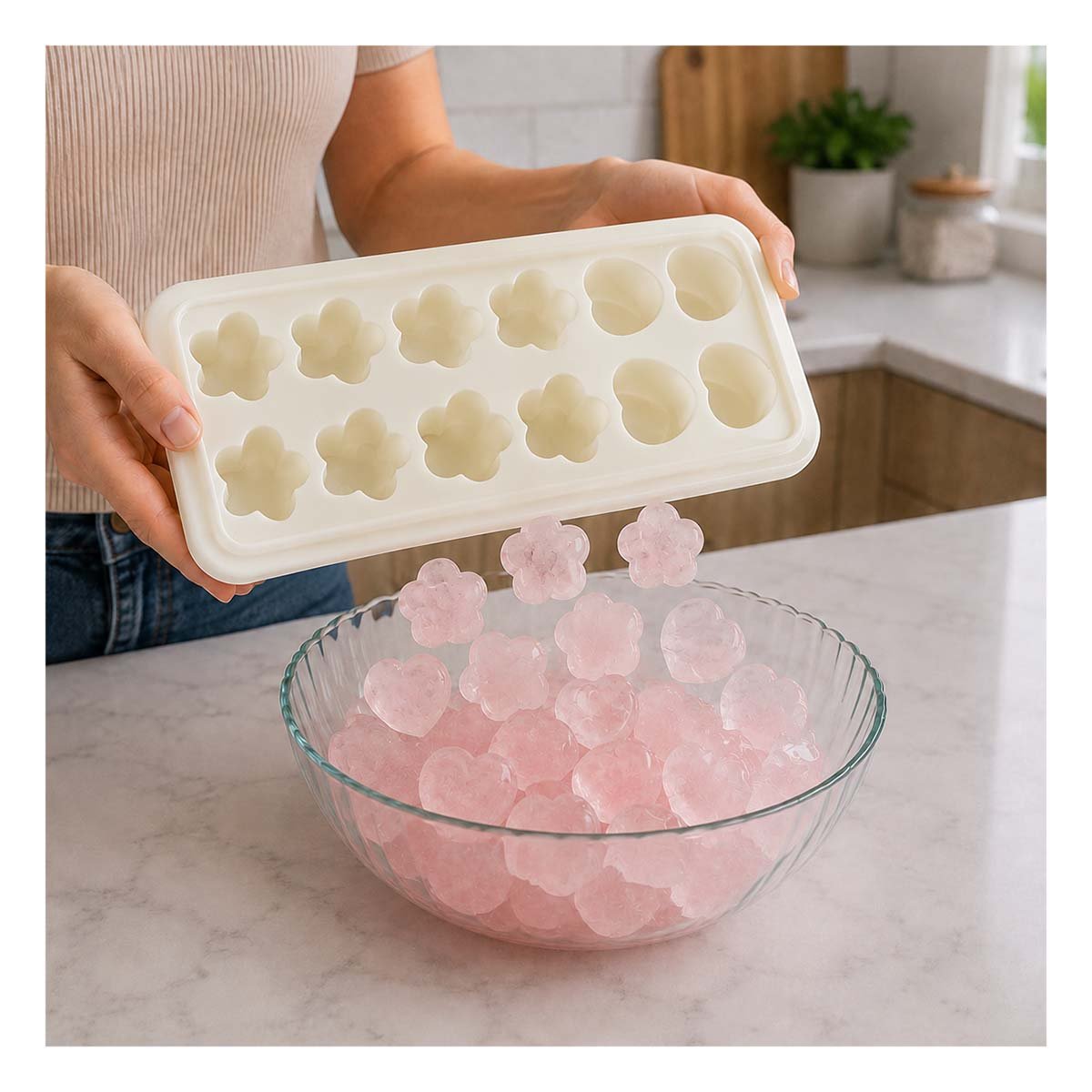 PACK12 CUBETERA DE HIELO CREMA CON FORMAS ESTRELLA FLOR CORAZON - 3