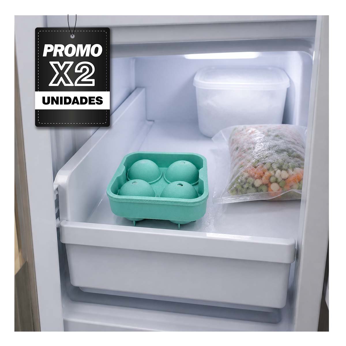 PACK2 RECIPIENTE REUTILIZABLE PARA HIELO CON DISEÑO DE 4 BOLAS VERDE 12X12X4,7CM - 1