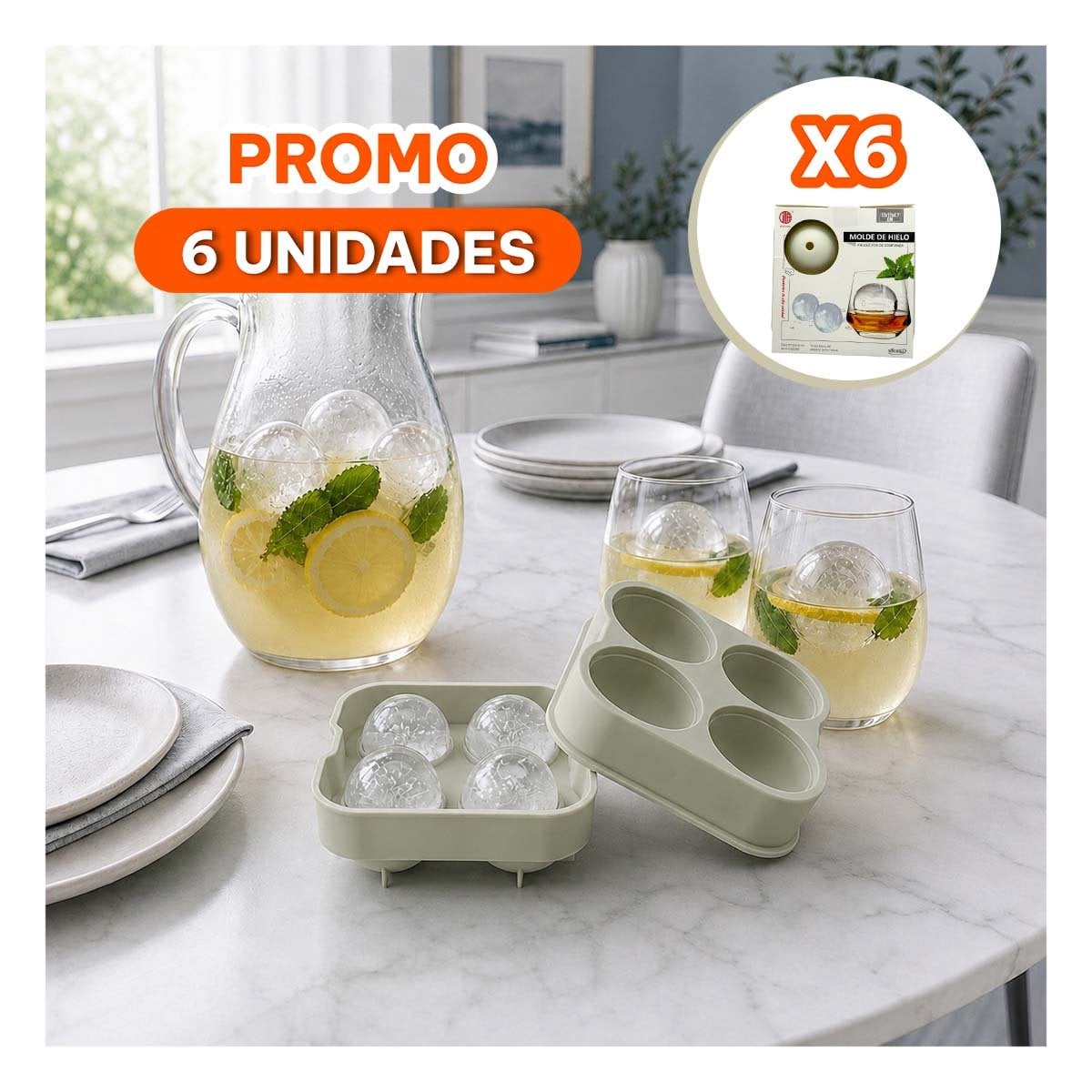 PACK6 RECIPIENTE PARA HIELO BLANCO CON DISEÑO PRACTICO REUTILIZABLE 12X12X4,7CM YREGALO STICKER - 1