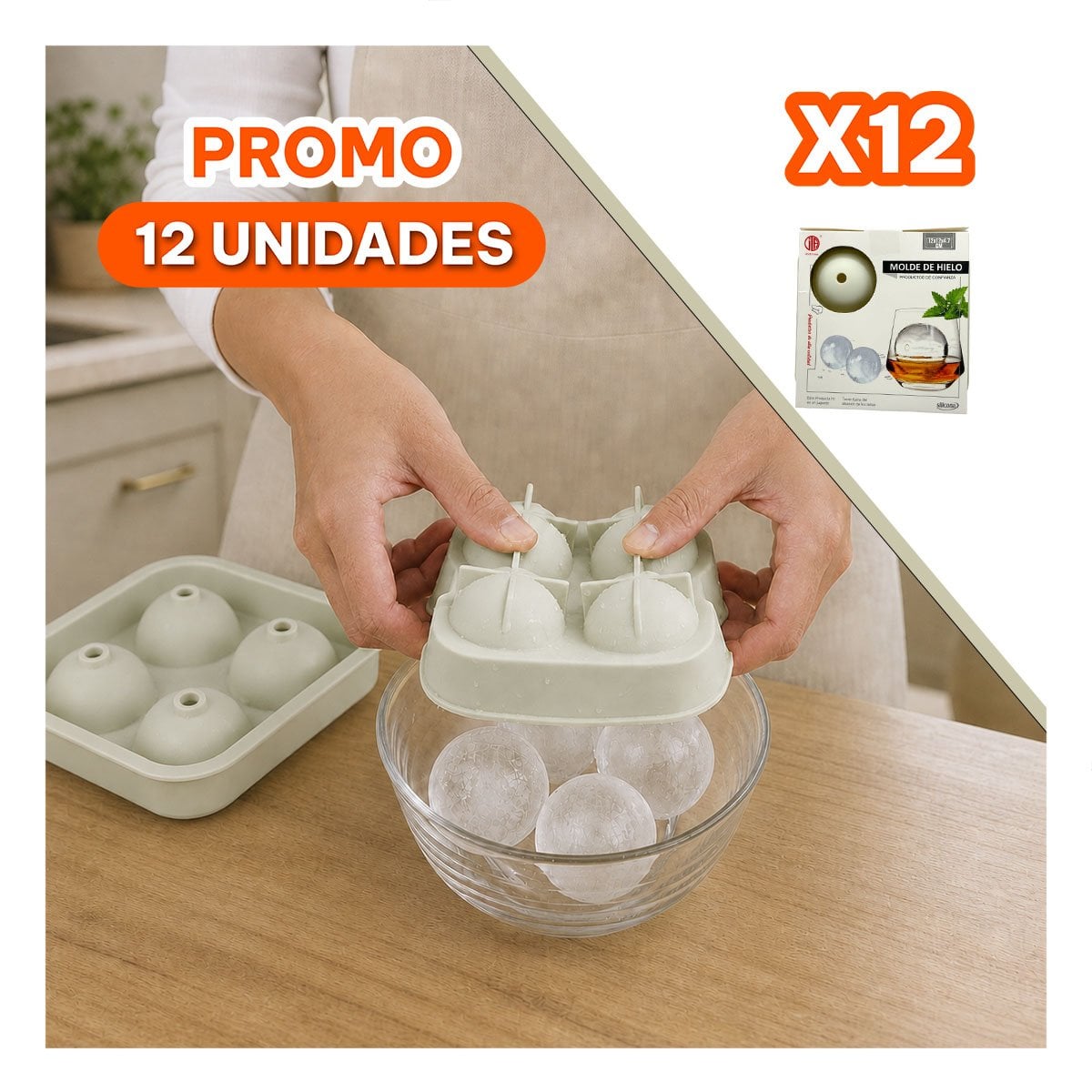 PACK12 MOLDE DE HIELO BLANCO PARA CREAR FORMAS REDONDAS EN COCINA YREGALO STICKER - 1