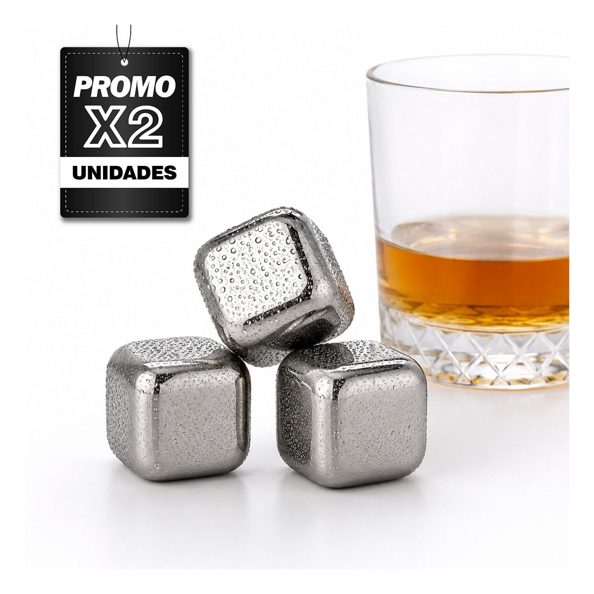 PACK2 KIT PLATEADO DE CUBOS DE ACERO PARA CÓCTELES Y BEBIDAS FRIAS - 1