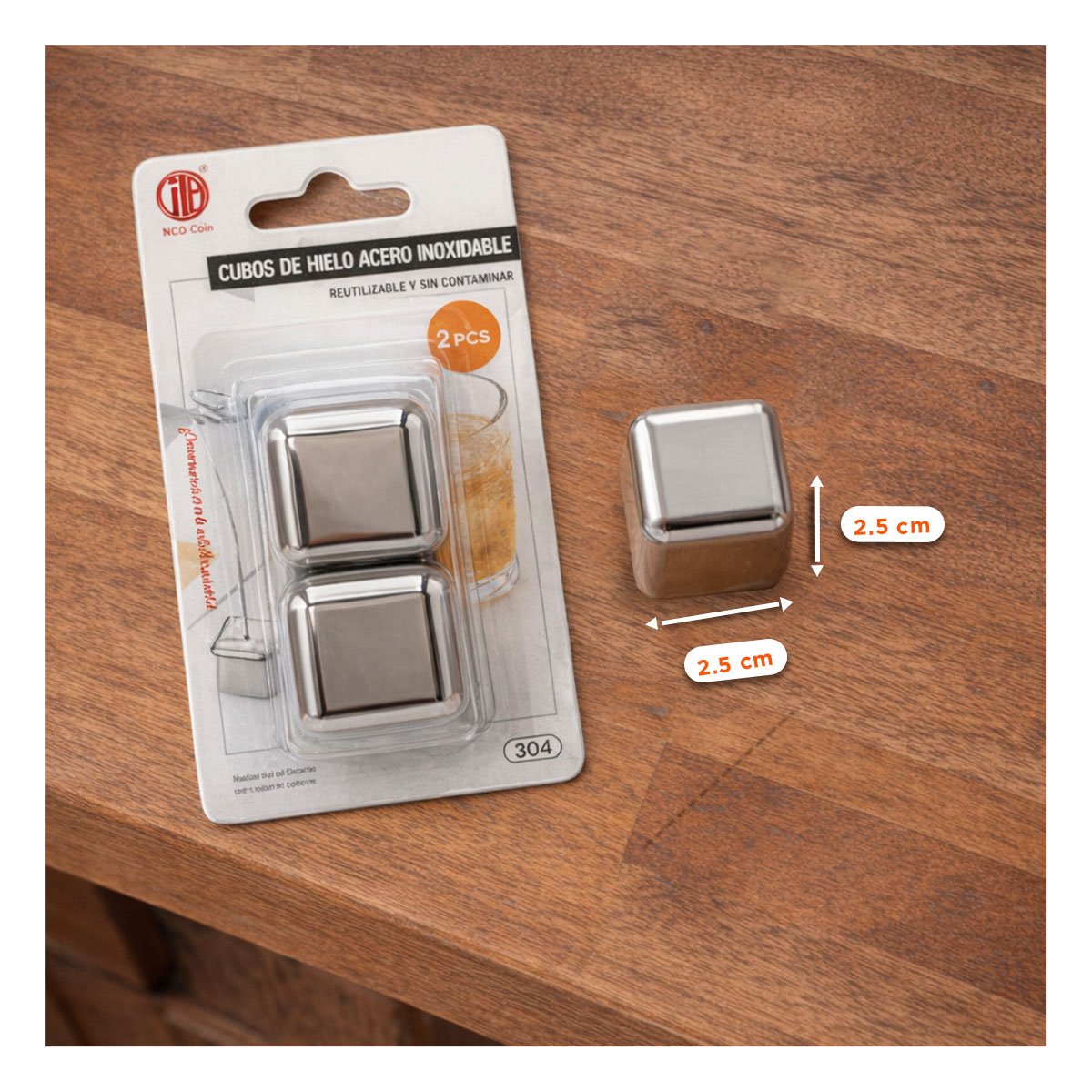 PACK2 KIT PLATEADO DE CUBOS DE ACERO PARA CÓCTELES Y BEBIDAS FRIAS - 2